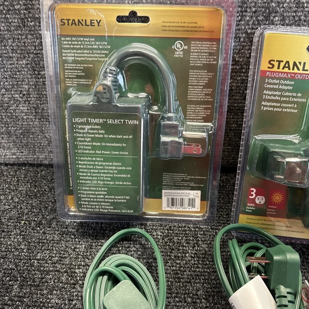 Stanley Light Timer~Stanley Plug Max Outdoor~(2) Philips Indoor Extension Cord
